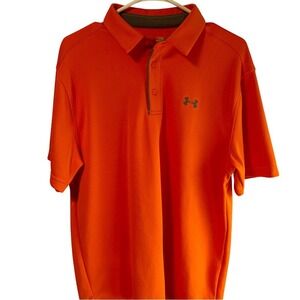 Under Armour Mens HeatGear Loose Fit Polo Shirt Orange Micro Stripe Large